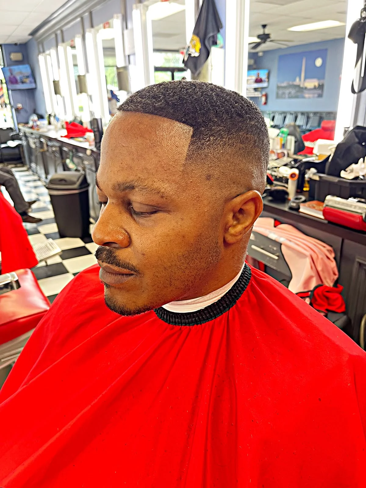 Finished haircut with a shaped hairline